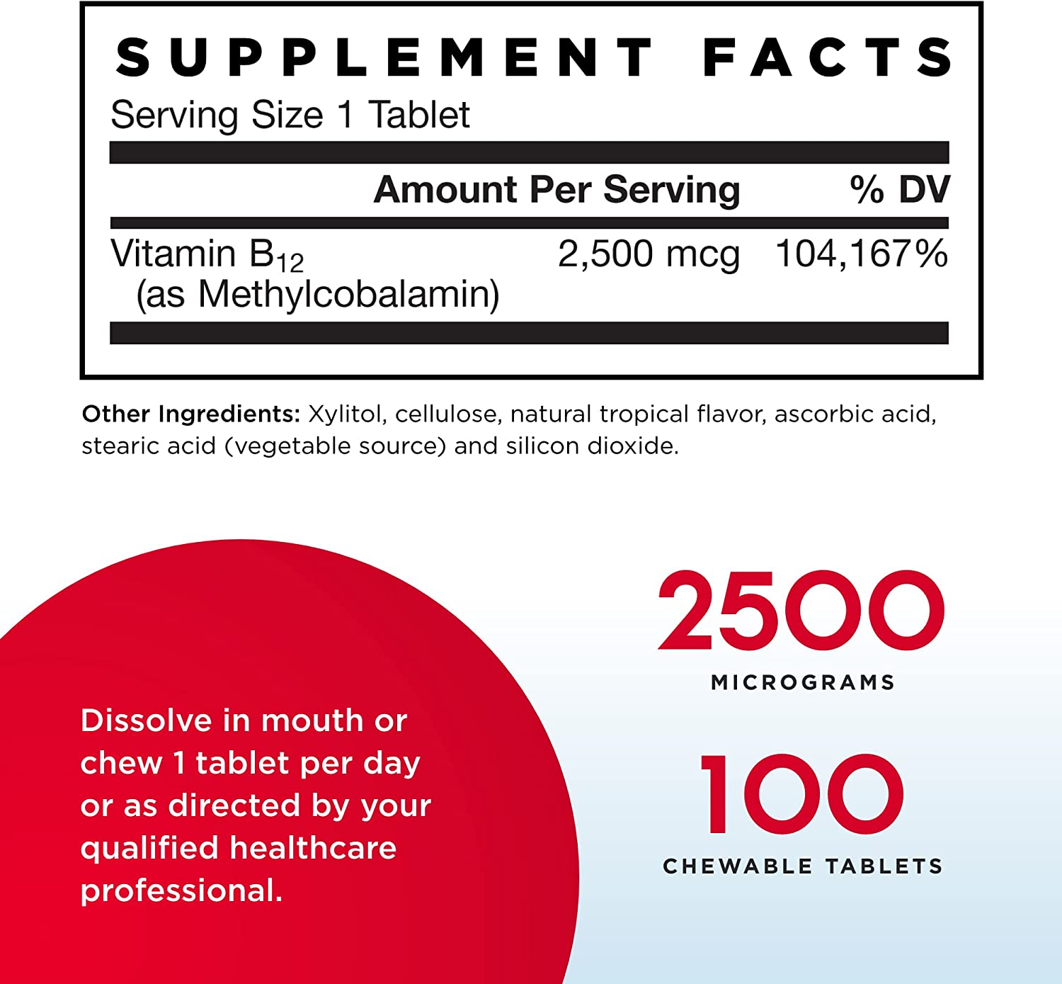 Jarrow Formulas Methyl B-12 2500 mcg - 100 Chewable Tablets, Tropical - Bioactive Vitamin B12 - Supp