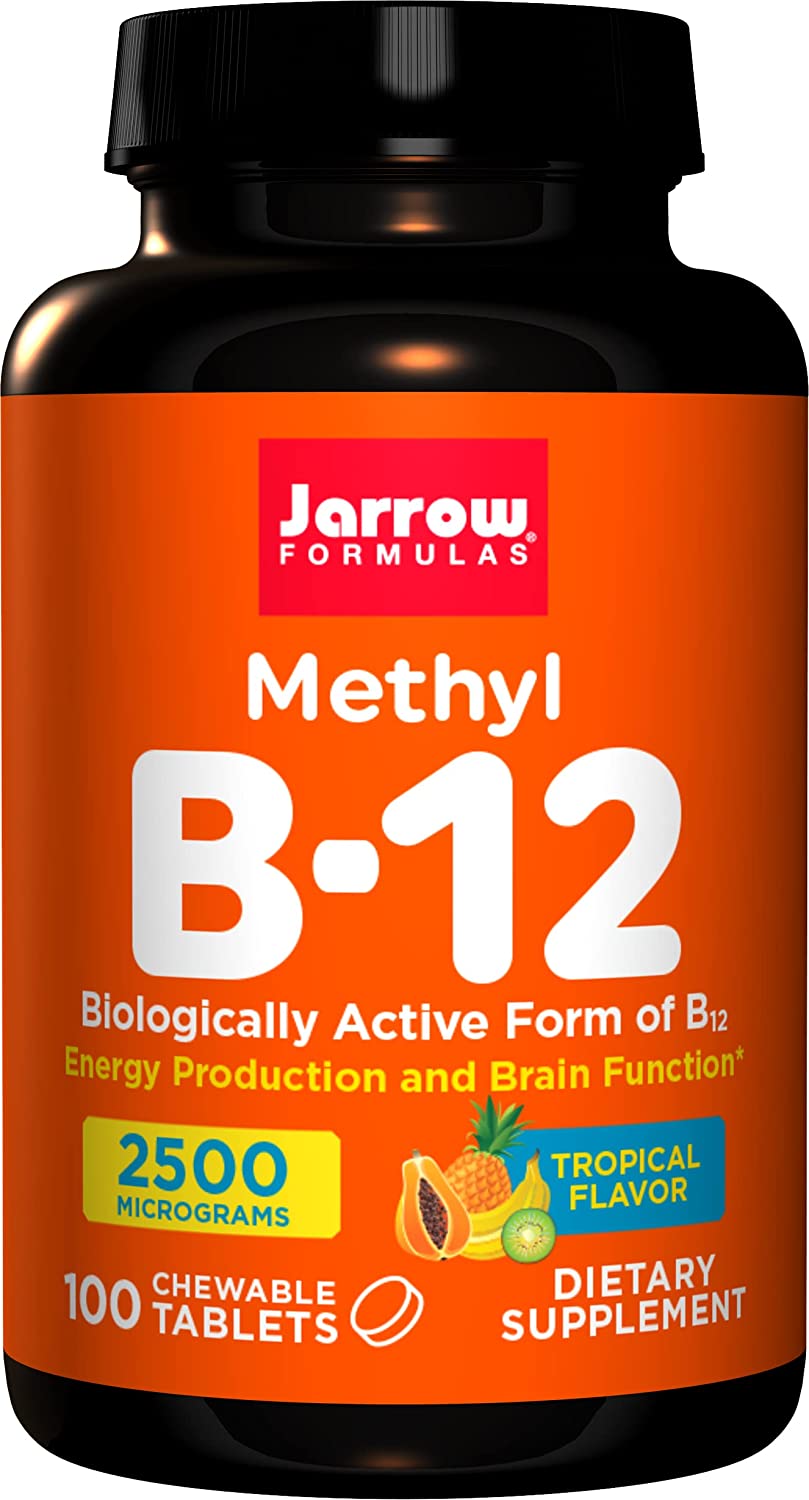 Jarrow Formulas Methyl B-12 2500 mcg - 100 Chewable Tablets, Tropical - Bioactive Vitamin B12 - Supp