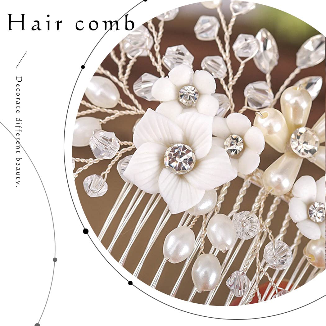 Bmirth Silver Wedding Hair Comb Crystal Bridal Hair Piece Pearl Rhinestone Bride Hair Accessories fo