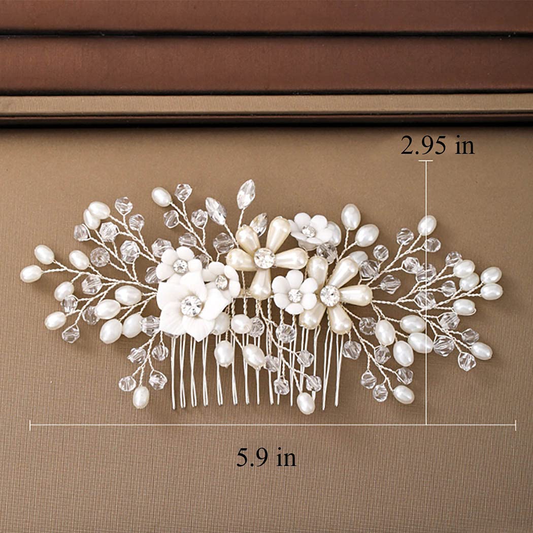 Bmirth Silver Wedding Hair Comb Crystal Bridal Hair Piece Pearl Rhinestone Bride Hair Accessories fo
