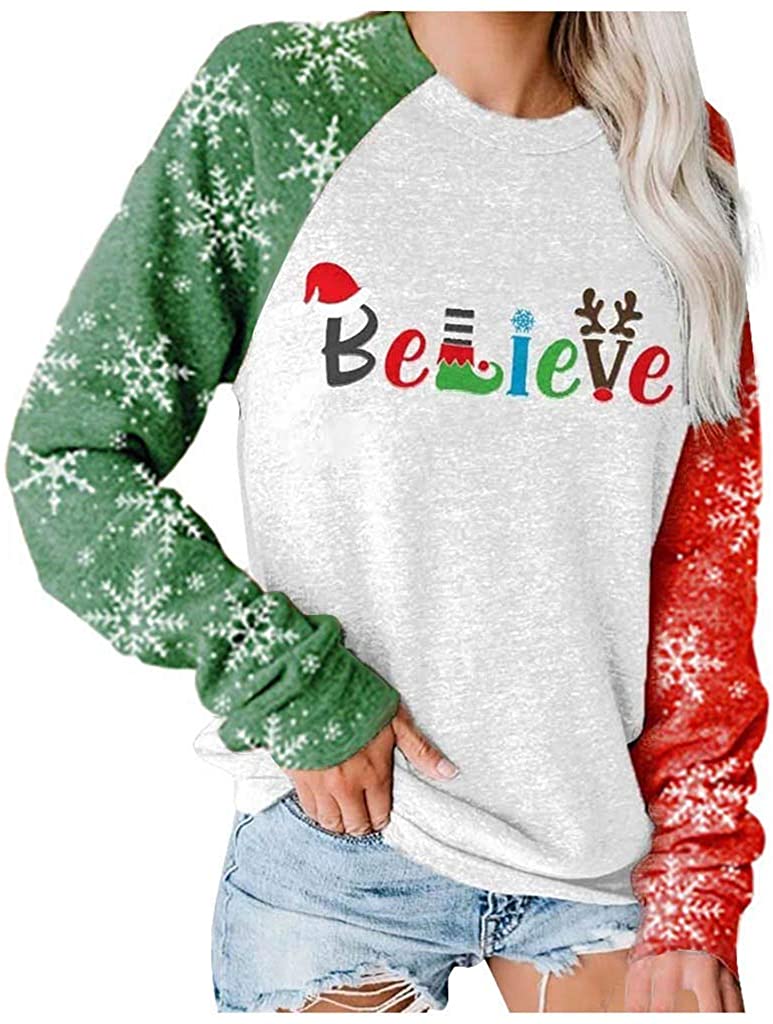 Dosoop Merry Christmas Color Block Blouse Women