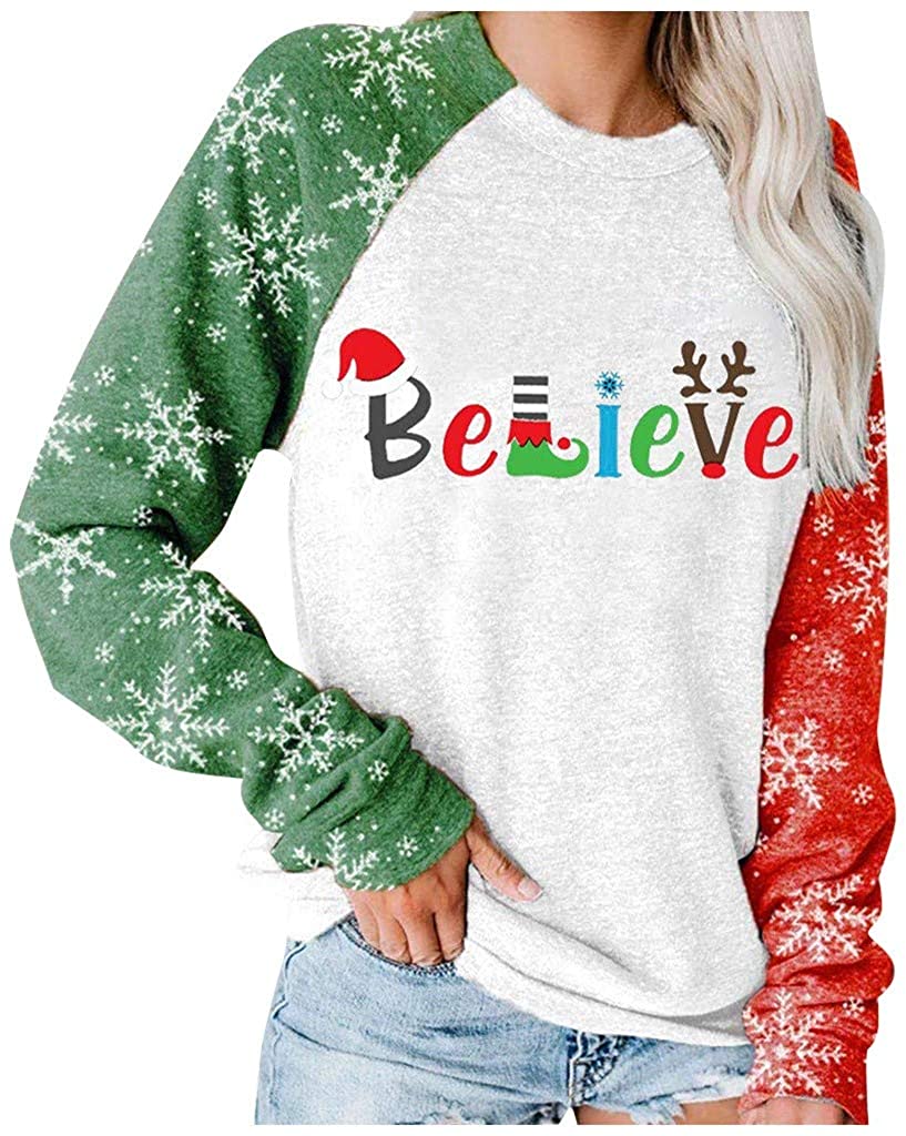 Dosoop Merry Christmas Color Block Blouse Women