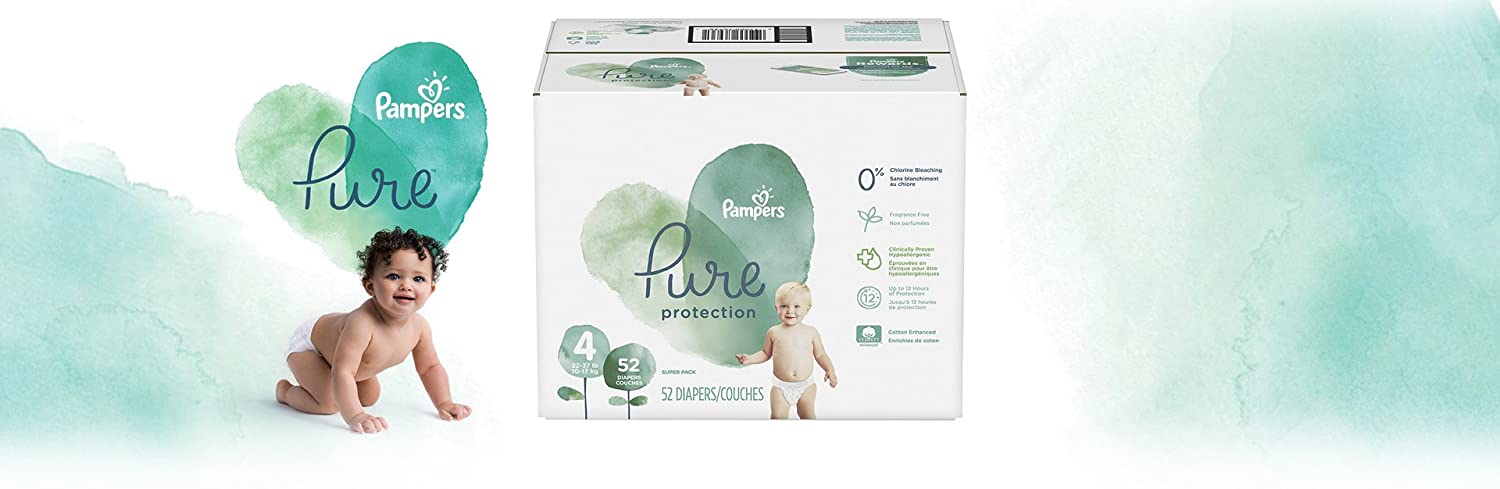 Diapers Size 4, 52 Count - Pampers Pure Protection Disposable Baby Diapers, Hypoallergenic and Unsce
