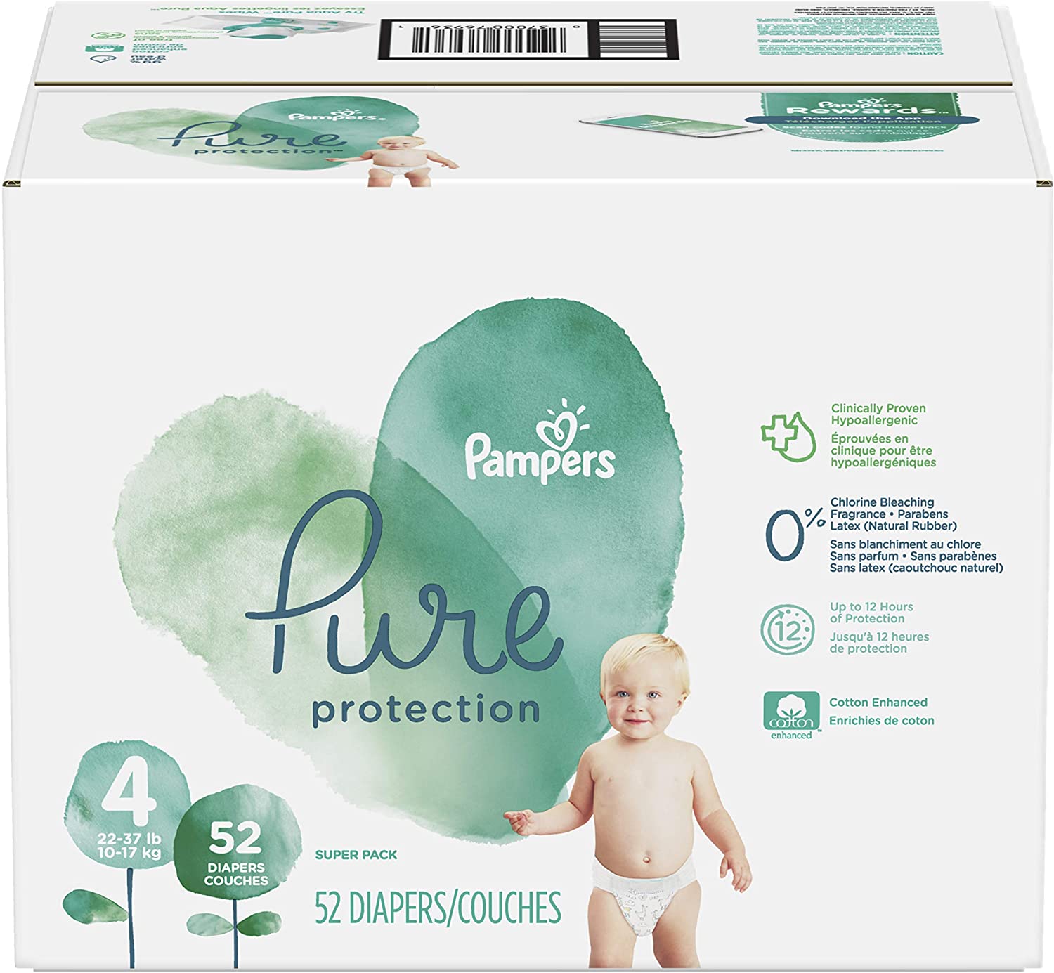 Diapers Size 4, 52 Count - Pampers Pure Protection Disposable Baby Diapers, Hypoallergenic and Unsce