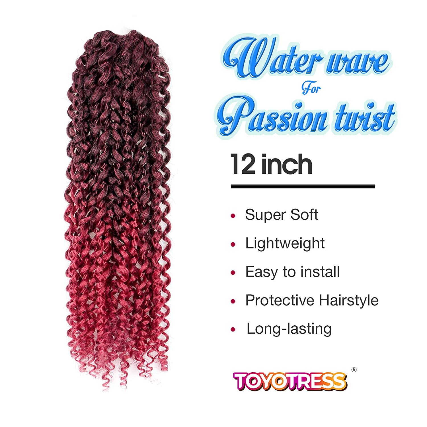 Passion Twist Hair 12Inch 7packs - Ombre Burgundy Water Wave Crochet Braids for Butterfly Locs or Bo