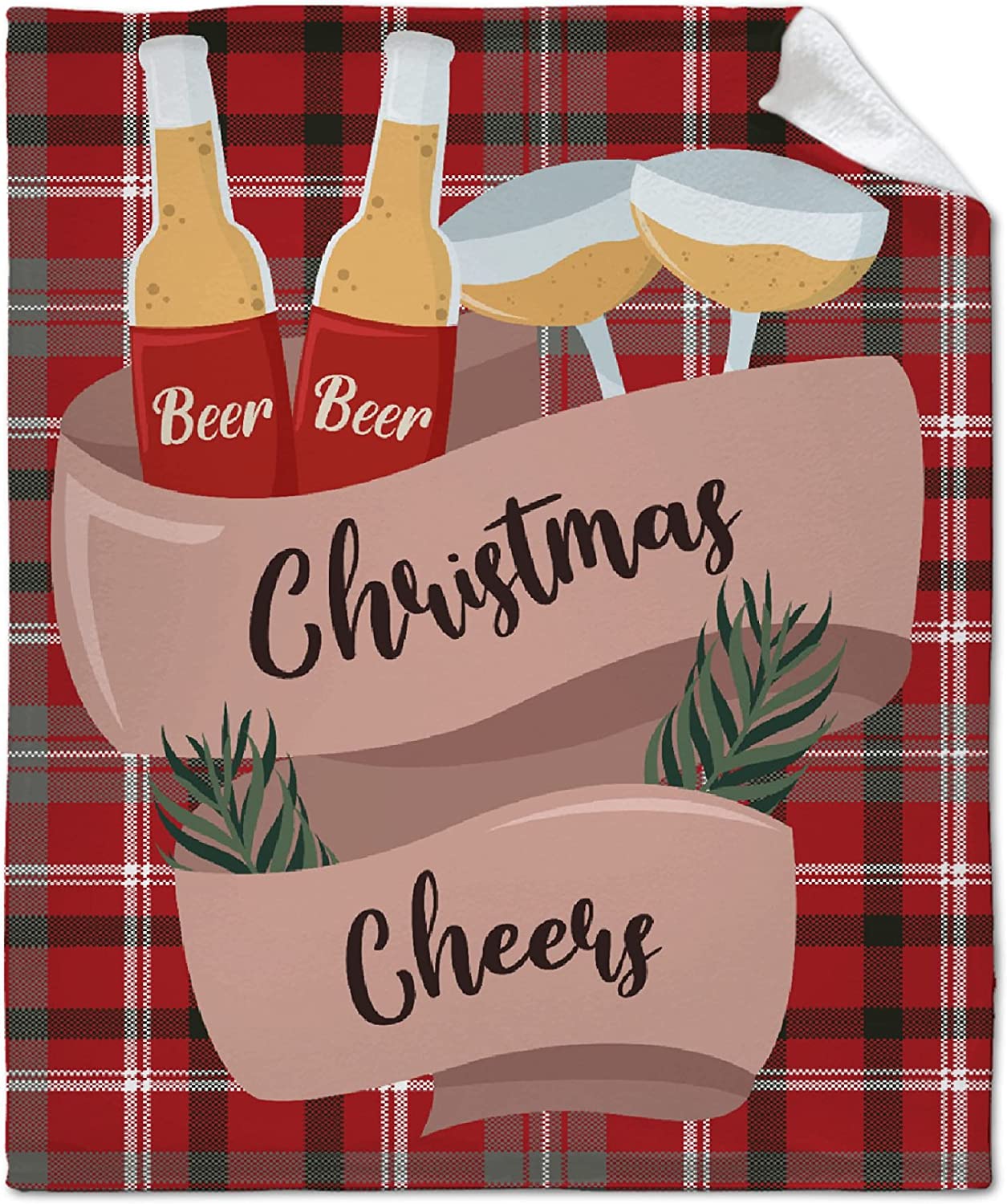 Christmas Cheers Throw Blanket, Winter Holiday Daughter Son Gift Fleece Blanket Buffalo Plaid Christ