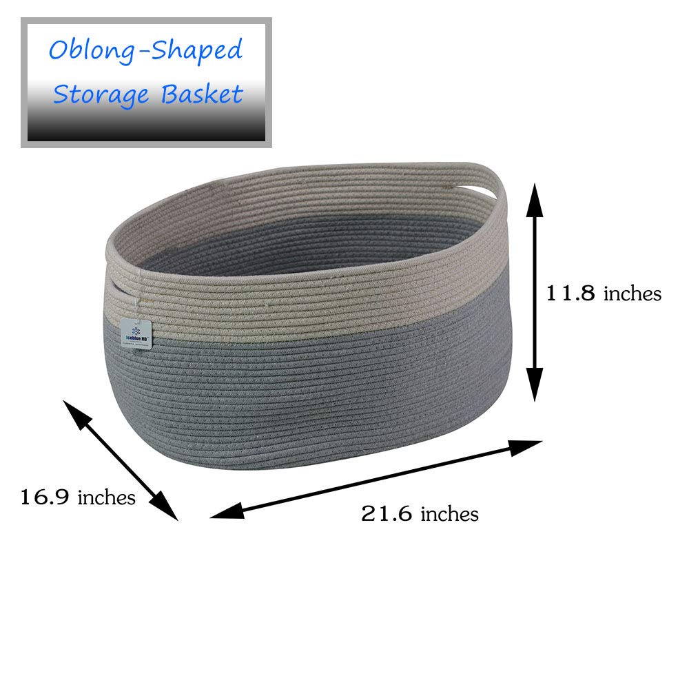 Iceblue XX Large Cotton Rope Basket Toy Organizer Storage Basket Hamper with Build-in Handles