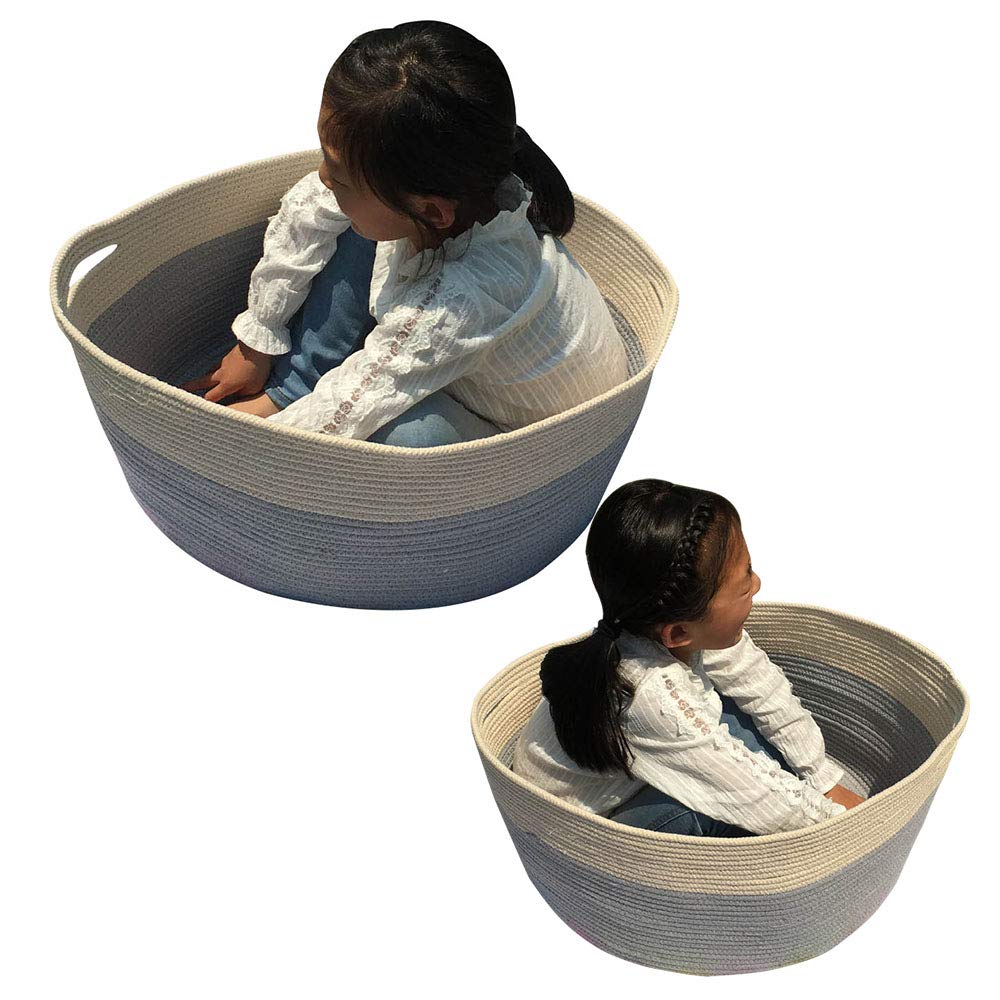 Iceblue XX Large Cotton Rope Basket Toy Organizer Storage Basket Hamper with Build-in Handles