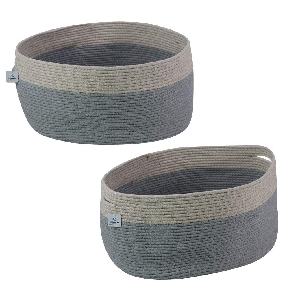 Iceblue XX Large Cotton Rope Basket Toy Organizer Storage Basket Hamper with Build-in Handles