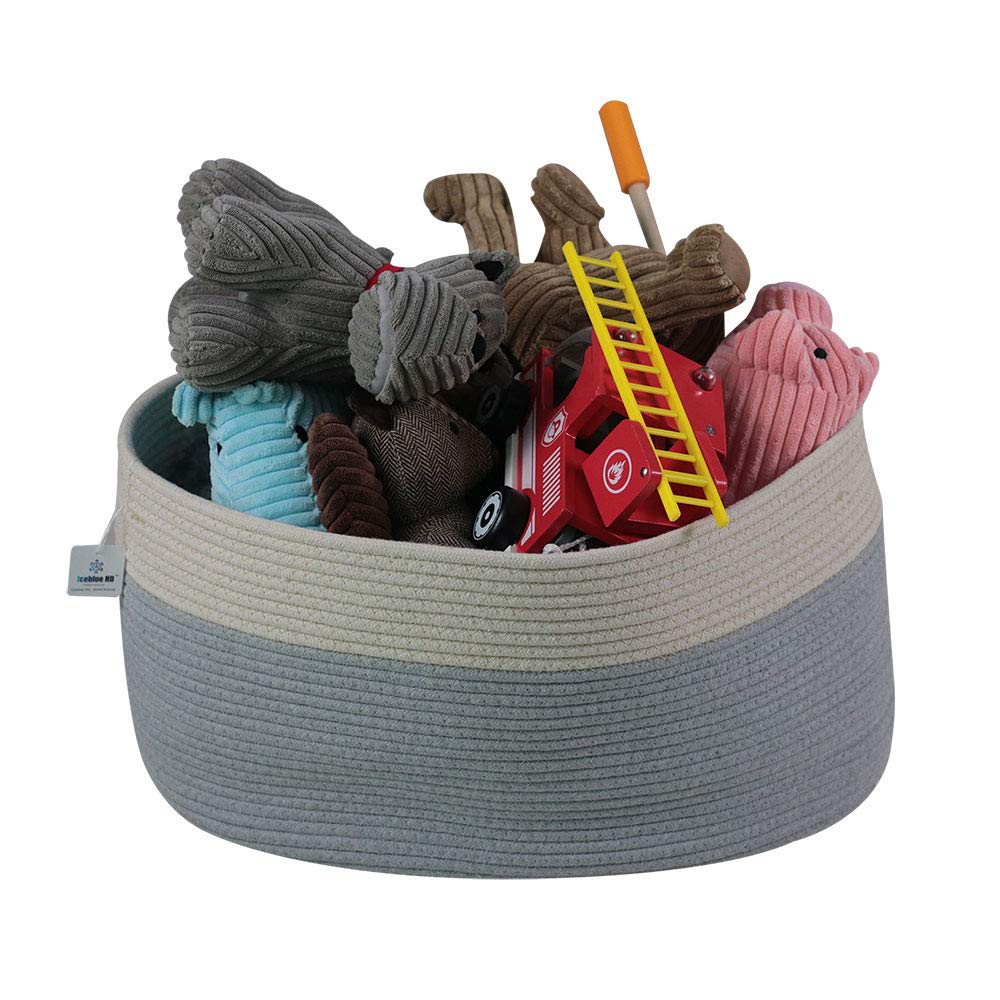 Iceblue XX Large Cotton Rope Basket Toy Organizer Storage Basket Hamper with Build-in Handles