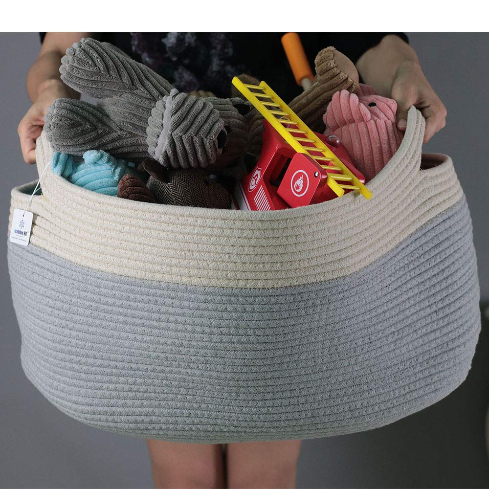 Iceblue XX Large Cotton Rope Basket Toy Organizer Storage Basket Hamper with Build-in Handles