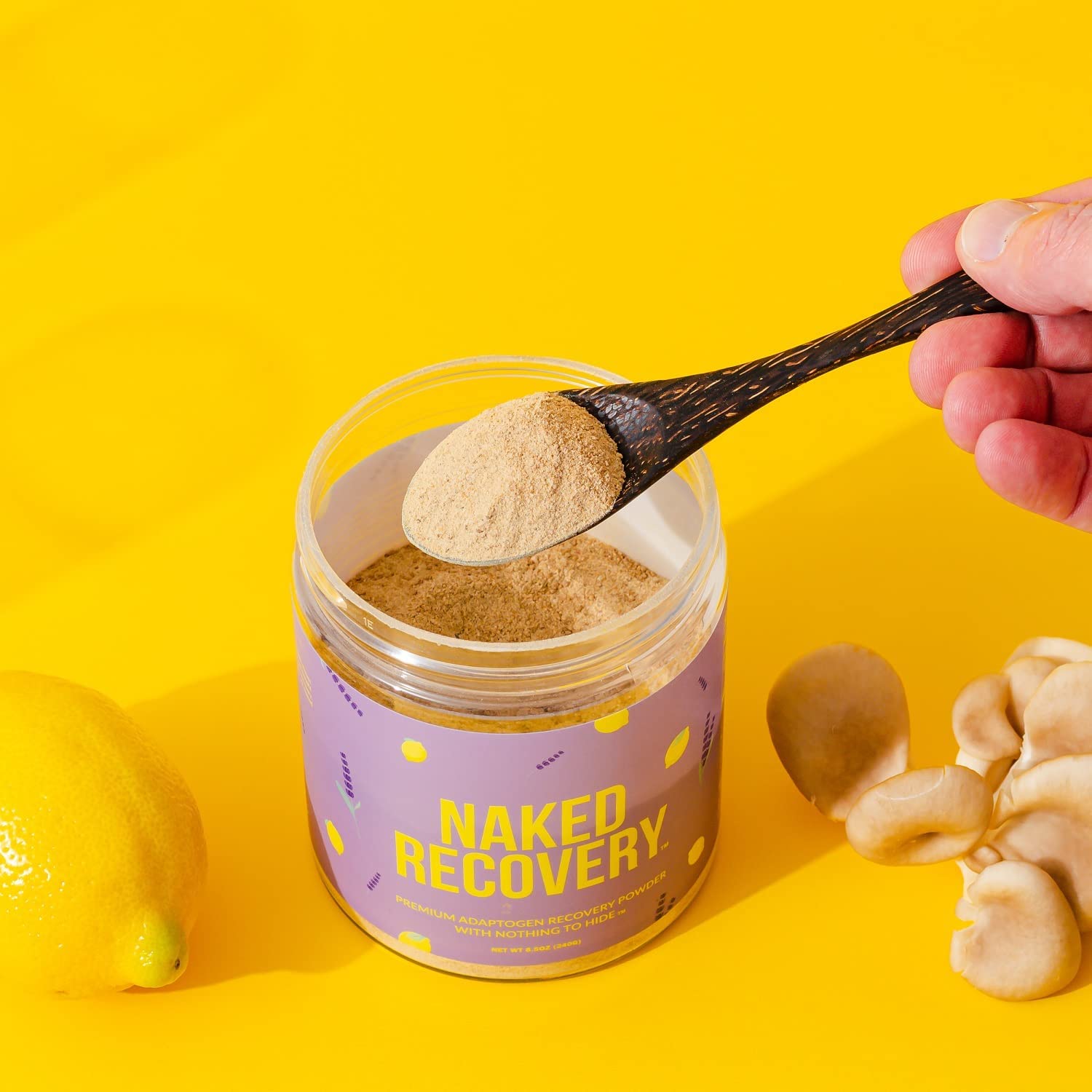 Naked Recovery - Mushroom Supplement Powder - Lions Mane, Cordyceps, Reishi, Tart Cherries, Lemon Ba