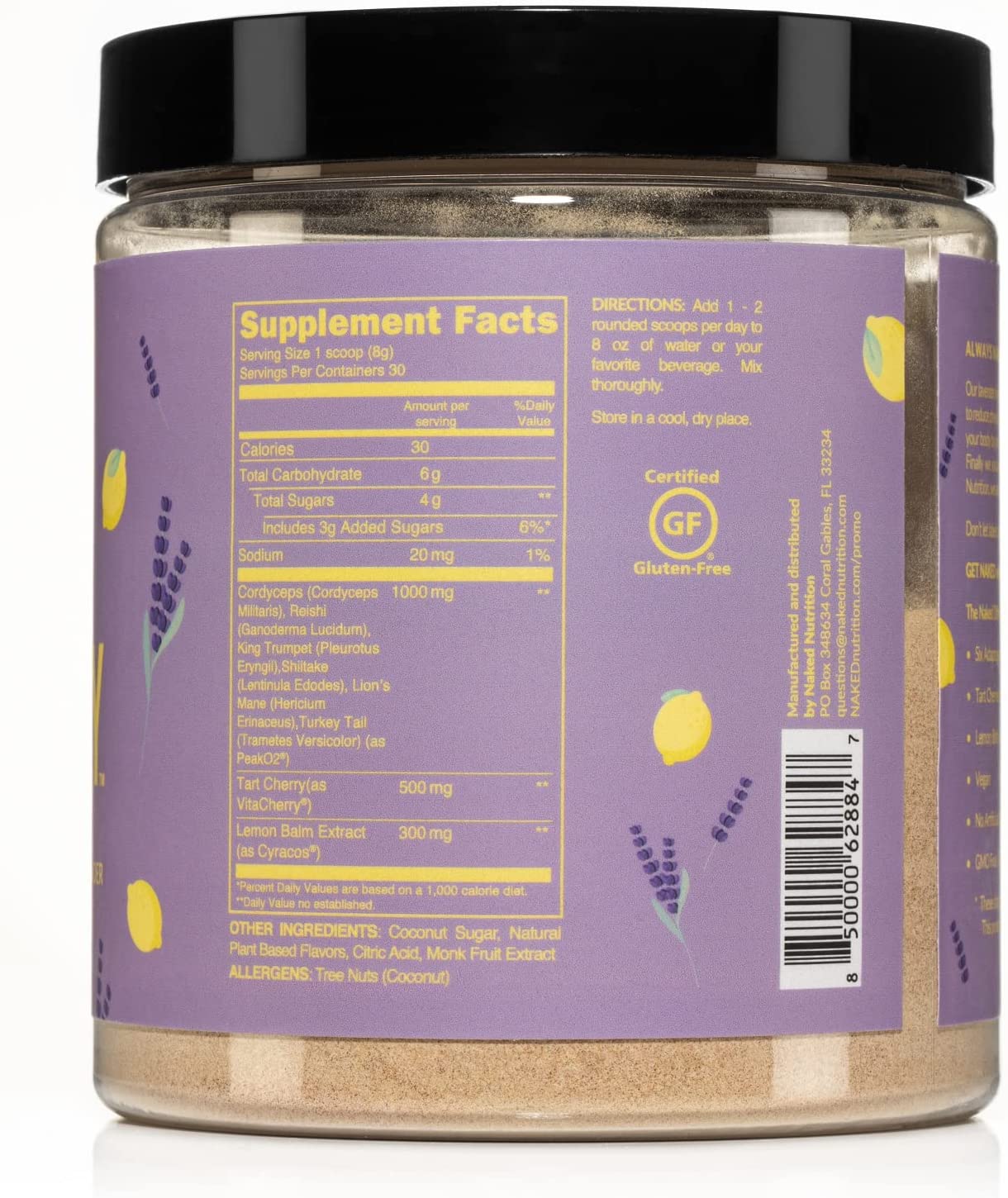 Naked Recovery - Mushroom Supplement Powder - Lions Mane, Cordyceps, Reishi, Tart Cherries, Lemon Ba