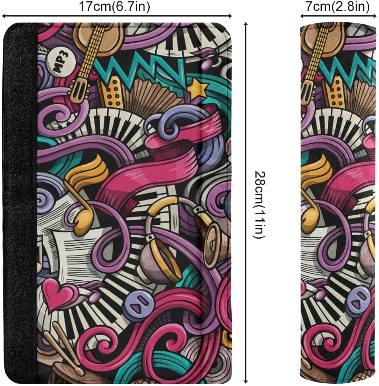 Music Symbols Guitar Piano Doodles Colorful 2 Packs Adjustable Car Seat Belt Pads Cover, Universal C