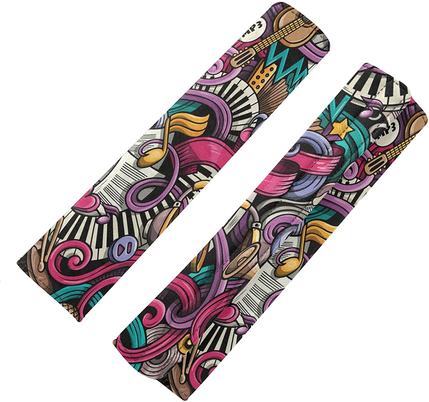 Music Symbols Guitar Piano Doodles Colorful 2 Packs Adjustable Car Seat Belt Pads Cover, Universal C
