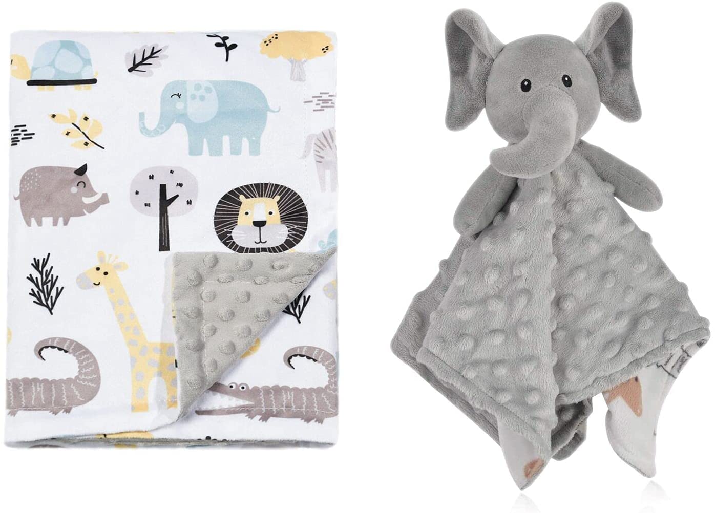 BORITAR Animals Baby Blanket and Elephant Security Blanket, Soft Minky Blanket with Lovely Animals P