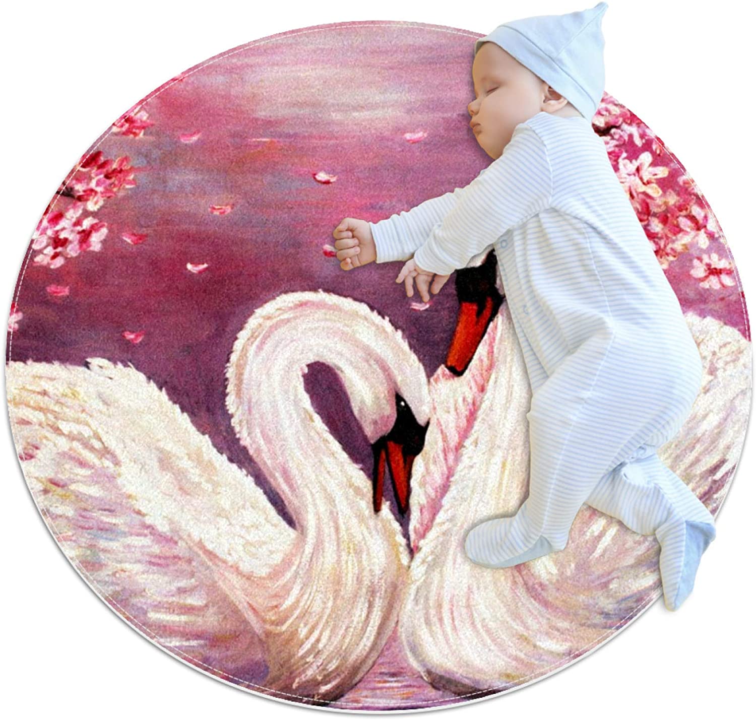 Swan Lake Baby Crawling Mat Soft Comfy Round Carpet Bathroom Living Room Non Slip pad for Room Decor