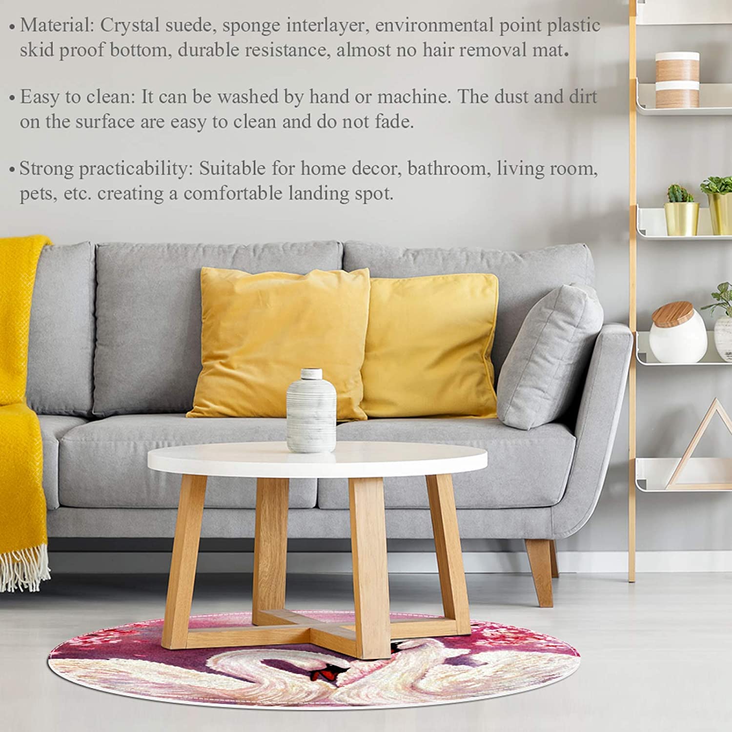 Swan Lake Baby Crawling Mat Soft Comfy Round Carpet Bathroom Living Room Non Slip pad for Room Decor