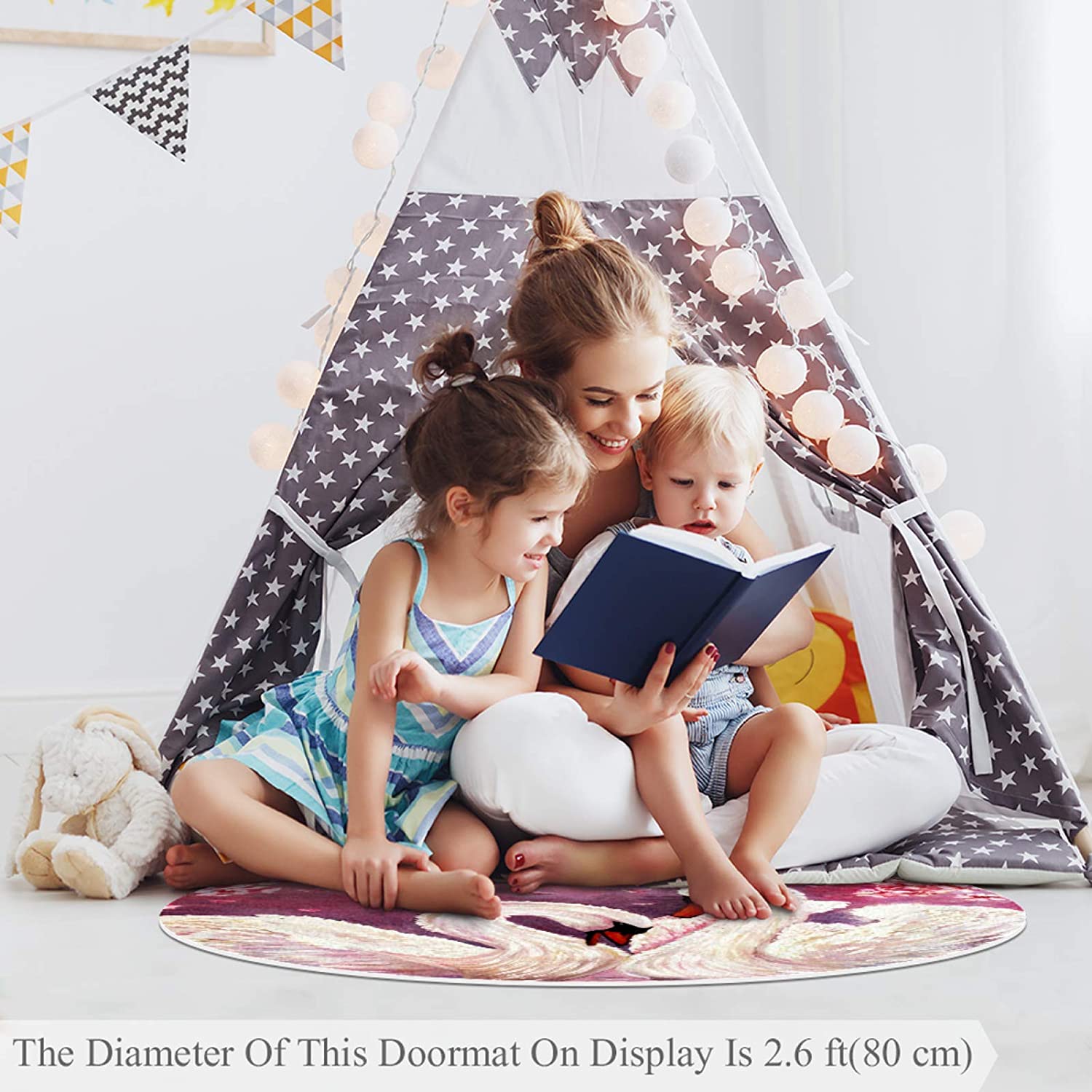 Swan Lake Baby Crawling Mat Soft Comfy Round Carpet Bathroom Living Room Non Slip pad for Room Decor