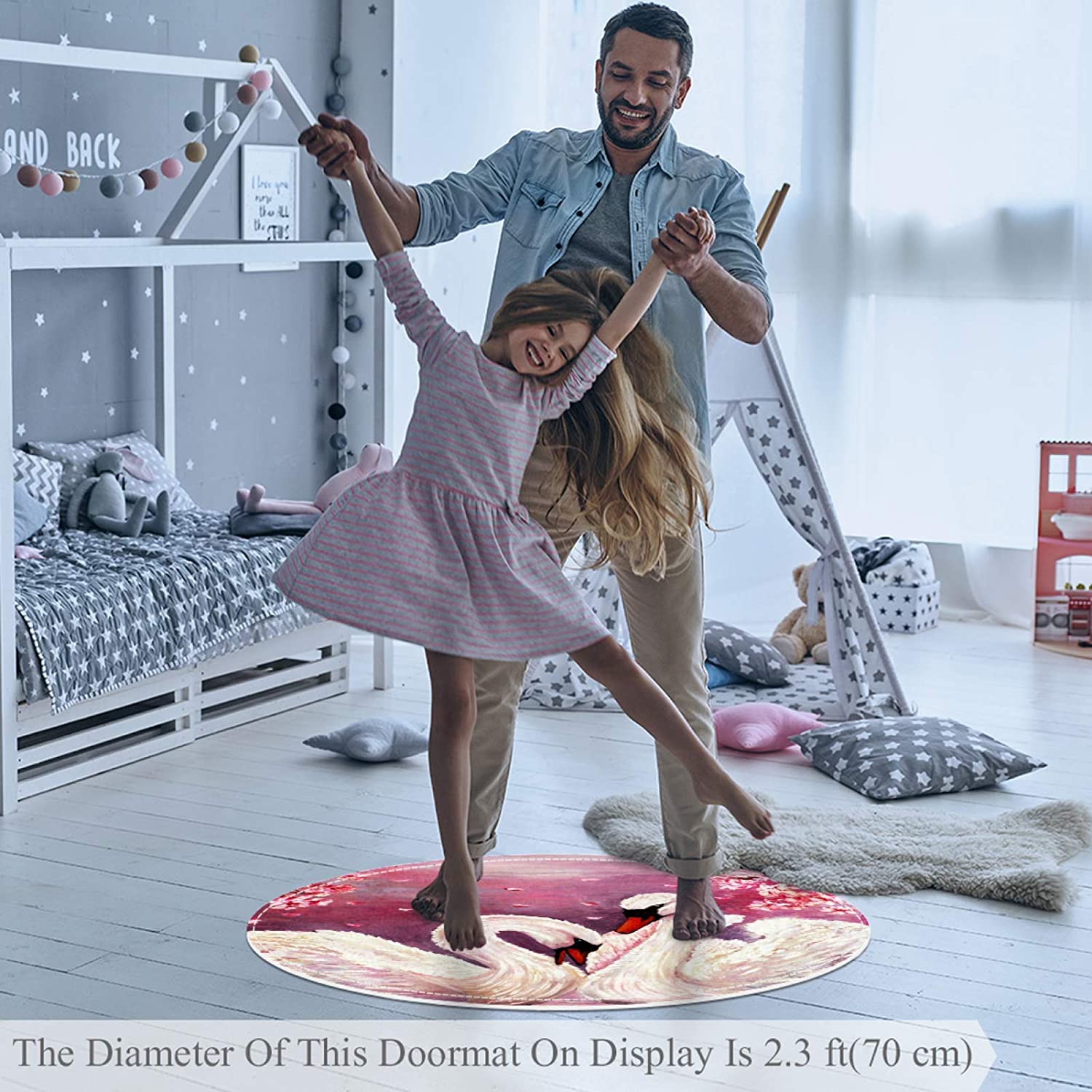 Swan Lake Baby Crawling Mat Soft Comfy Round Carpet Bathroom Living Room Non Slip pad for Room Decor