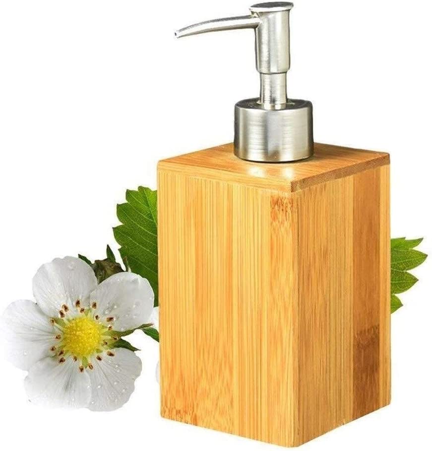 ShiSyan Household Hotel Bamboo Soap Dispenser Hand Sanitizer Bottle Manual Pressing Stainless Steel
