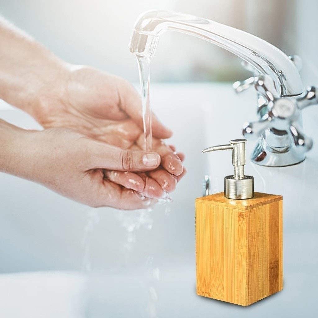 ShiSyan Household Hotel Bamboo Soap Dispenser Hand Sanitizer Bottle Manual Pressing Stainless Steel