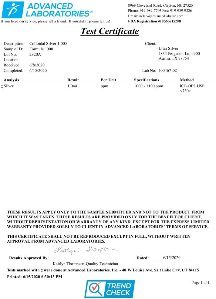 Ultra Silver® Colloidal Silver | 1,000 PPM, 8 Oz (236mL) | Mineral Supplement | True Colloidal Silv