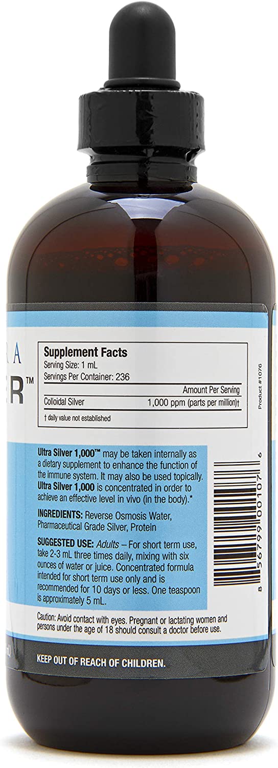 Ultra Silver® Colloidal Silver | 1,000 PPM, 8 Oz (236mL) | Mineral Supplement | True Colloidal Silv