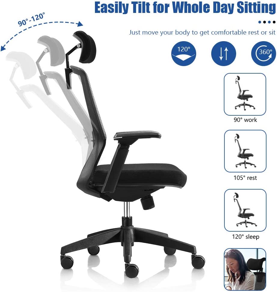 Ergonomic Office Chair, High Back Home Office Desk Chair, Adjustable Mesh Chair, Tilt Back & Lifted 
