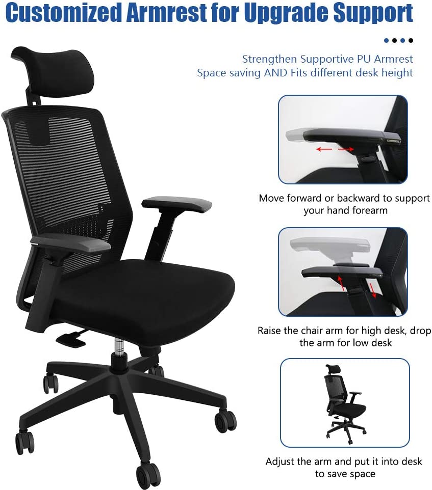 Ergonomic Office Chair, High Back Home Office Desk Chair, Adjustable Mesh Chair, Tilt Back & Lifted 
