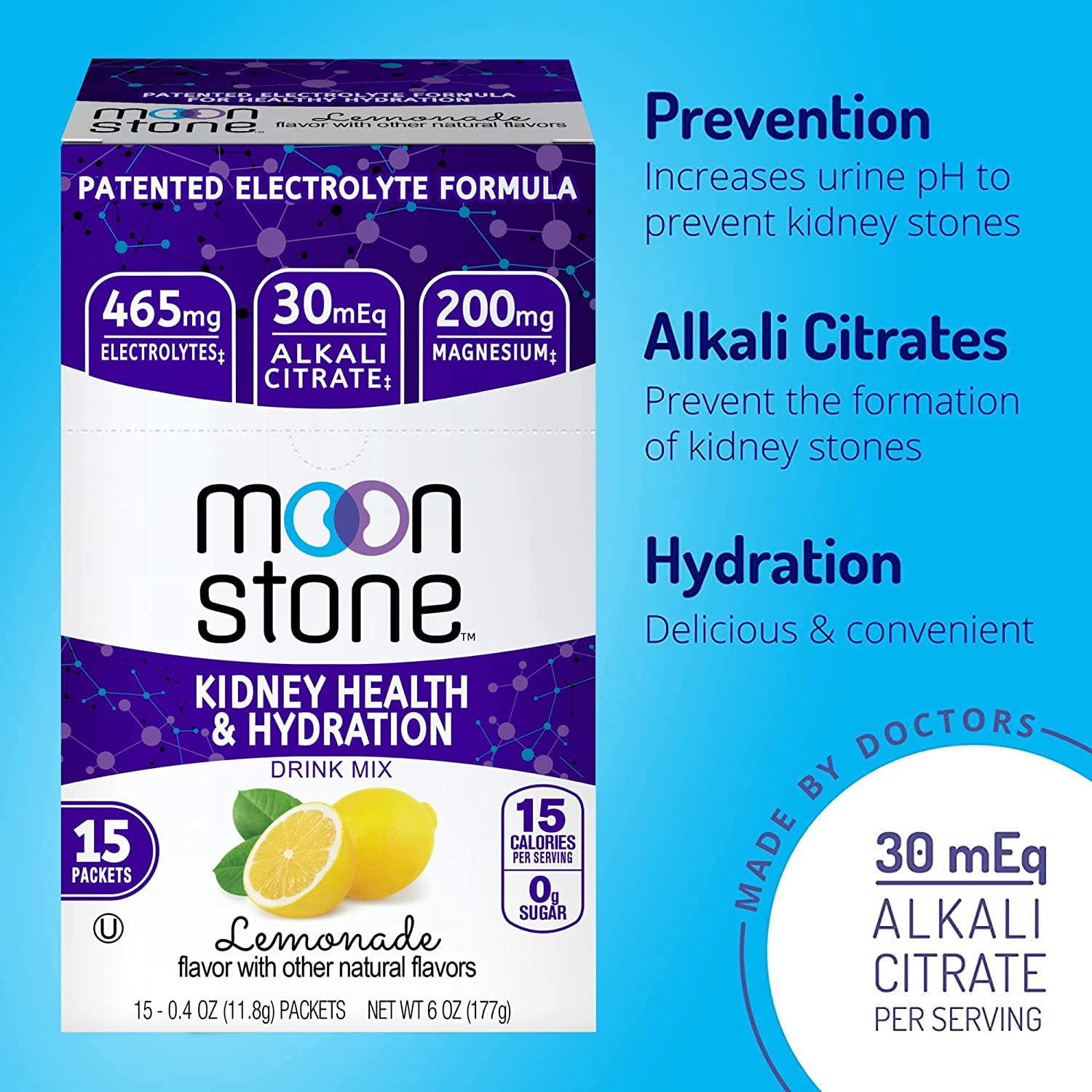 Moonstone Nutrition Kidney Stone Health Supplement, Keto Electrolyte Hydration Powder, Alkalize, Pre