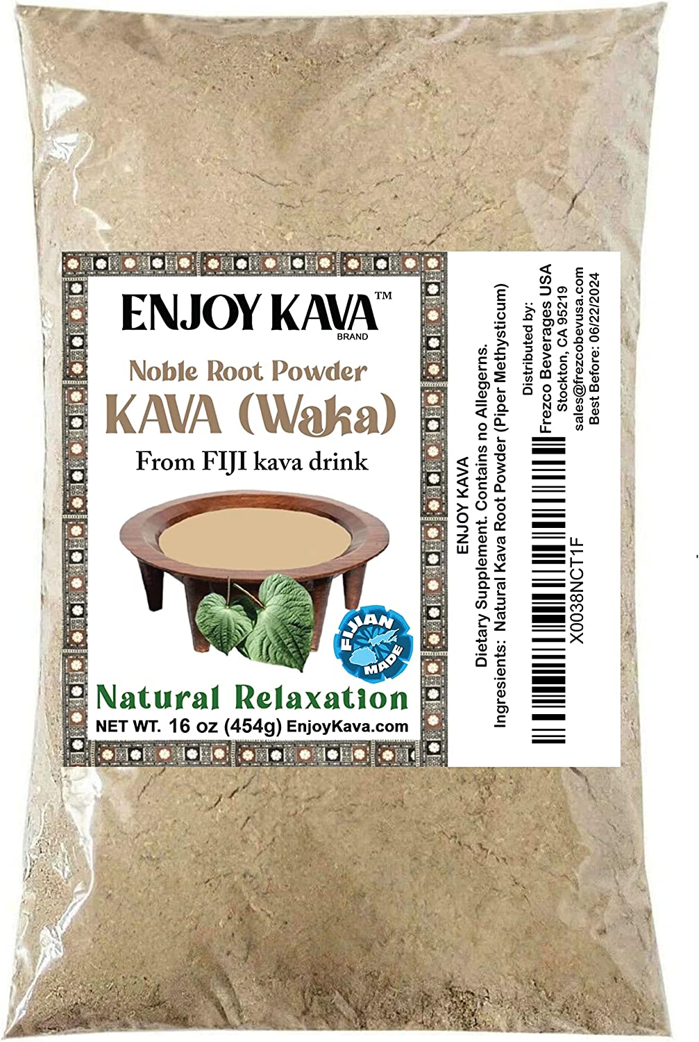 Enjoy Kava™ Authentic Noble Kava Root Powder WAKA (16 Oz) The Relaxing Kava Drink, from Paradise