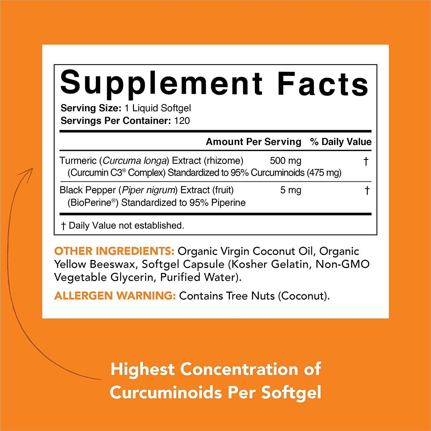 Turmeric Curcumin C3 Complex 500mg, Enhanced with Black Pepper & Organic Coconut Oil for Better Abso