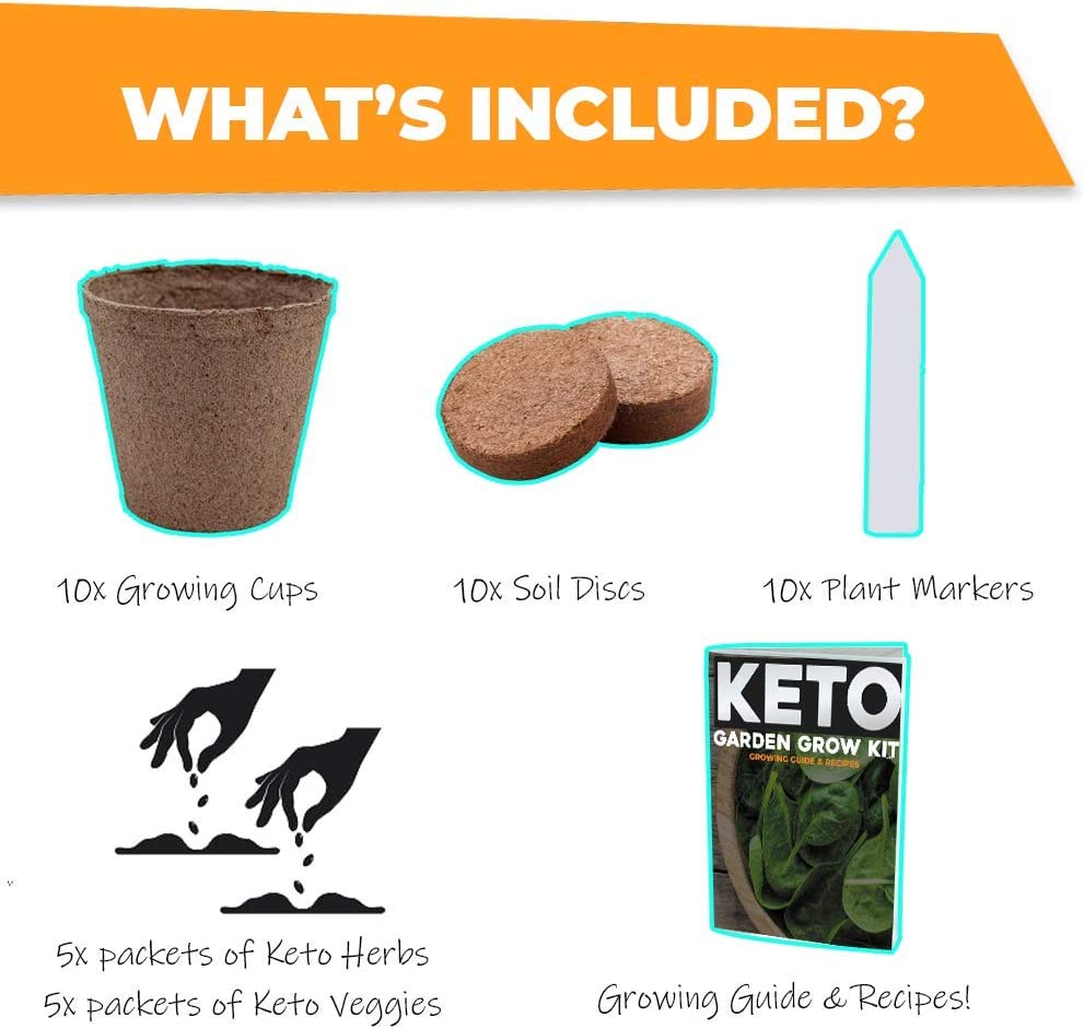 Wellness Tree Keto Garden Diet Grow Kit - Plant Your Own Keto Friendly Low Carb Meals Spinach, Kale