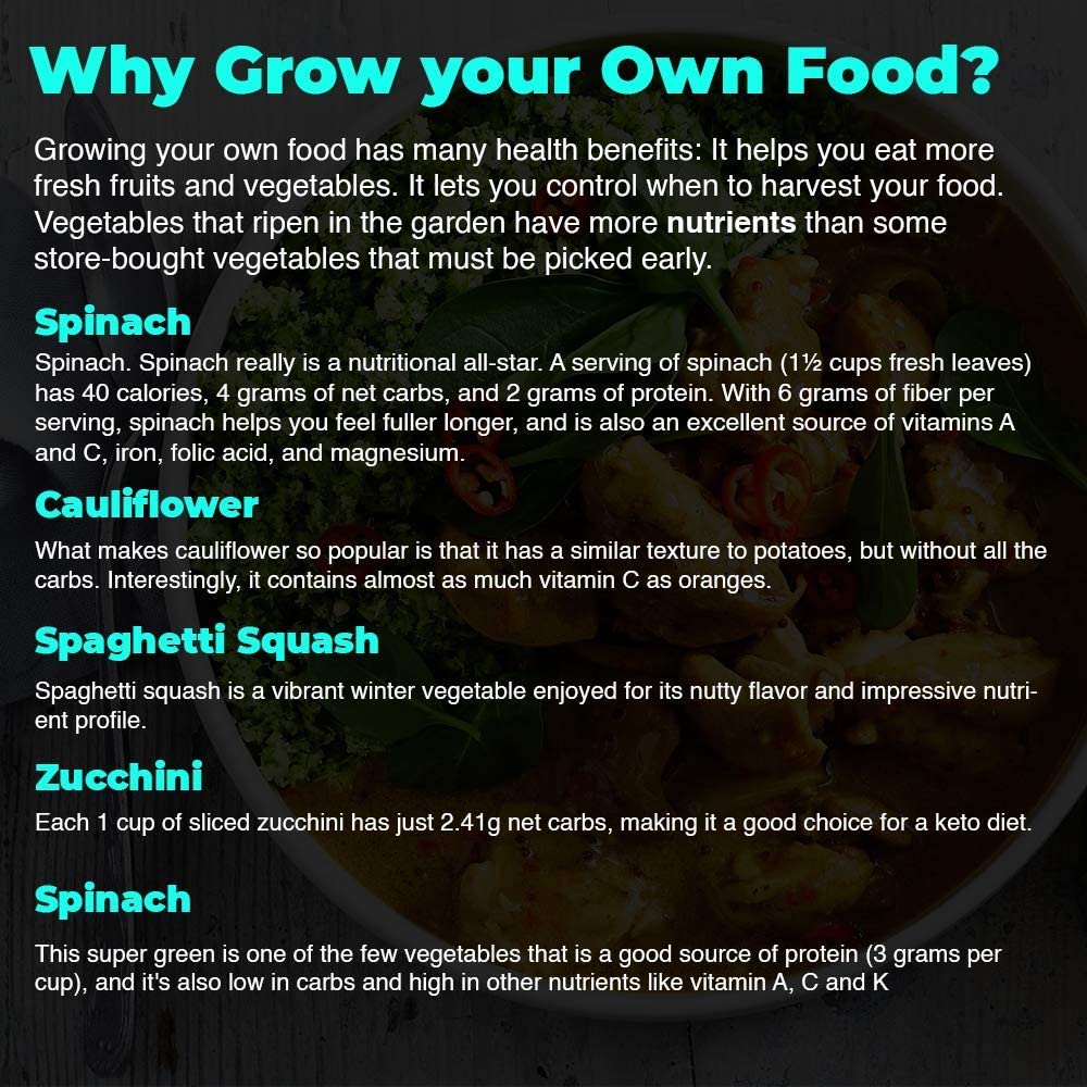 Wellness Tree Keto Garden Diet Grow Kit - Plant Your Own Keto Friendly Low Carb Meals Spinach, Kale