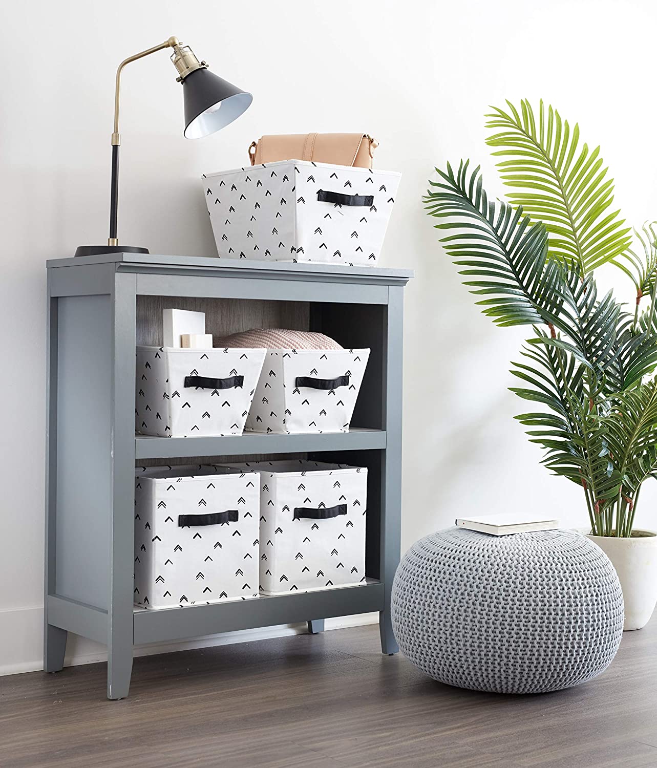 iDesign Arrow Fabric Storage Cube Bin, Small Basket Container with Dual Side Handles for Closet, Bed