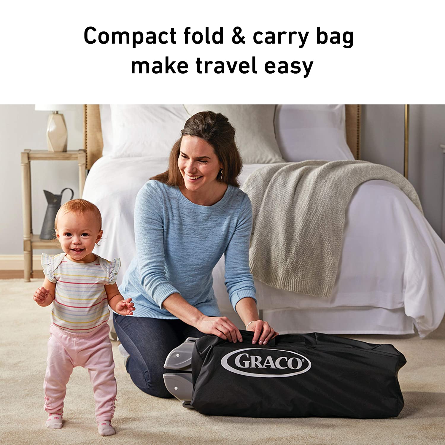 Graco Travel Lite Crib | Travel Crib Converts from Bassinet to Playard, Manor