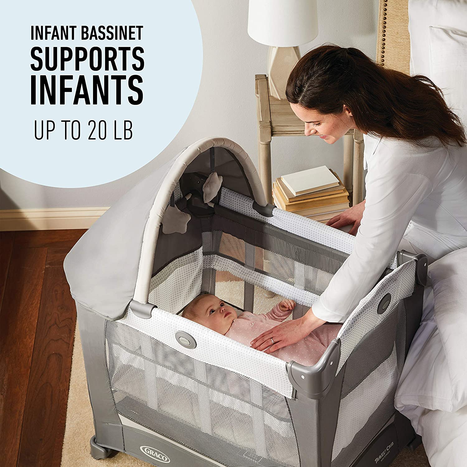 Graco Travel Lite Crib | Travel Crib Converts from Bassinet to Playard, Manor