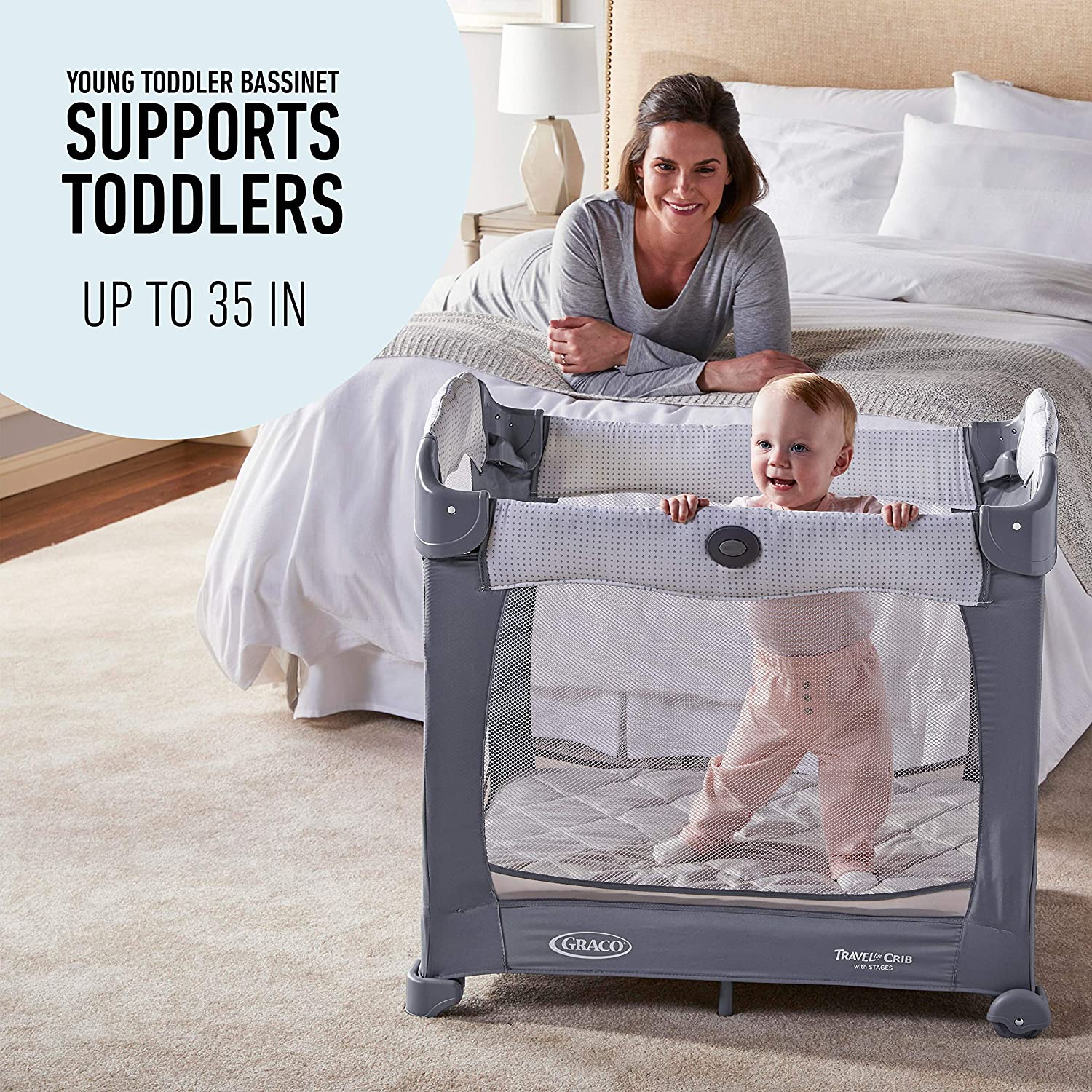 Graco Travel Lite Crib | Travel Crib Converts from Bassinet to Playard, Manor