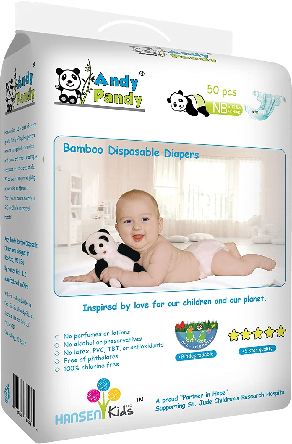 Eco Friendly Premium Bamboo Disposable Diapers by Andy Pandy - Large - for Babies Weighing 20-31 lbs
