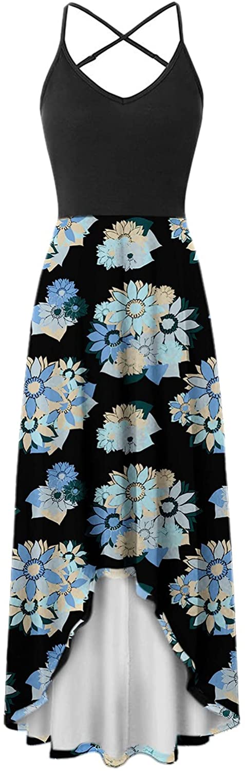 WYTong Women Party Maxi Dress V-Neck Elegant Irregular Hem Prints Summer Beach Dress Spaghetti Strap