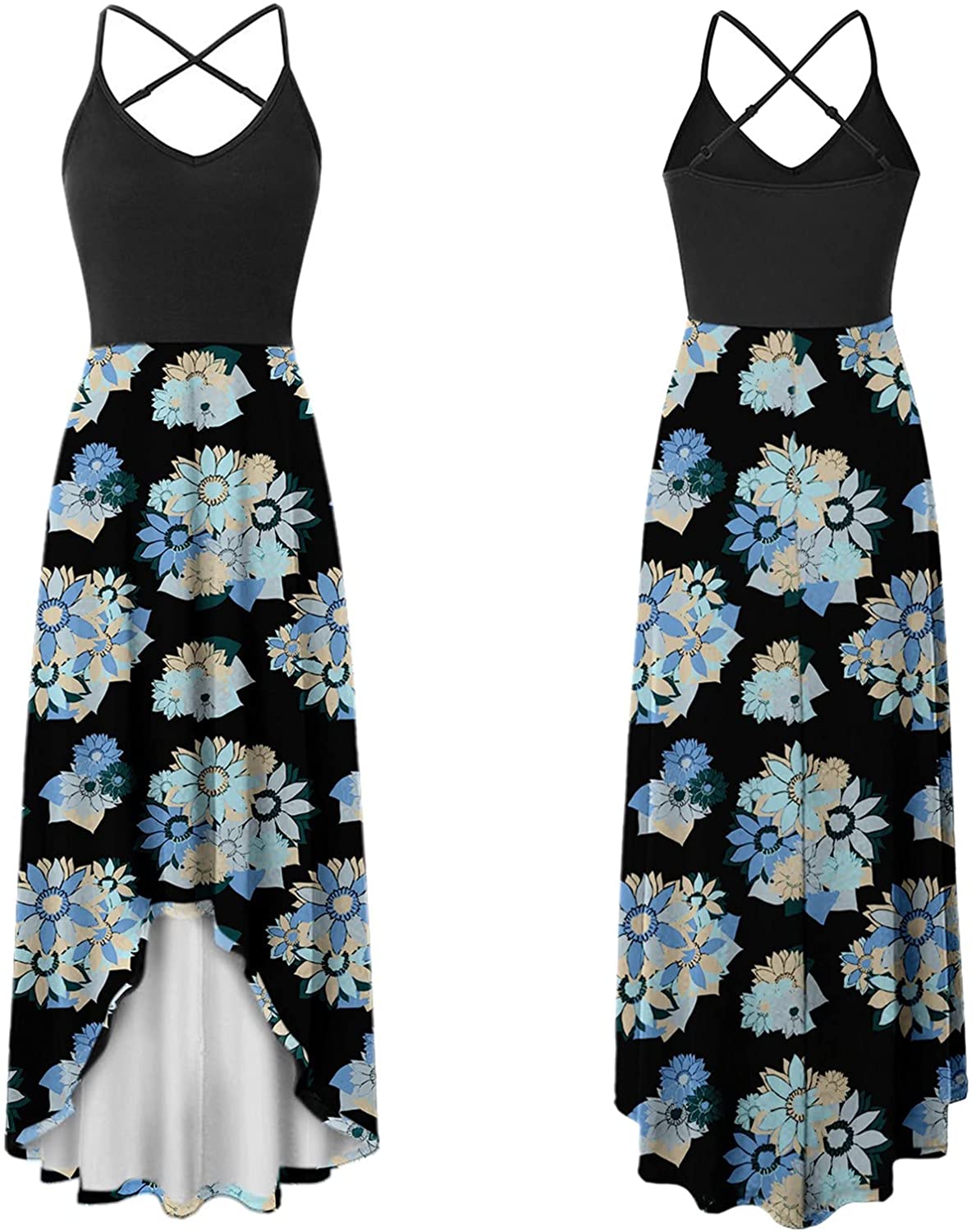 WYTong Women Party Maxi Dress V-Neck Elegant Irregular Hem Prints Summer Beach Dress Spaghetti Strap