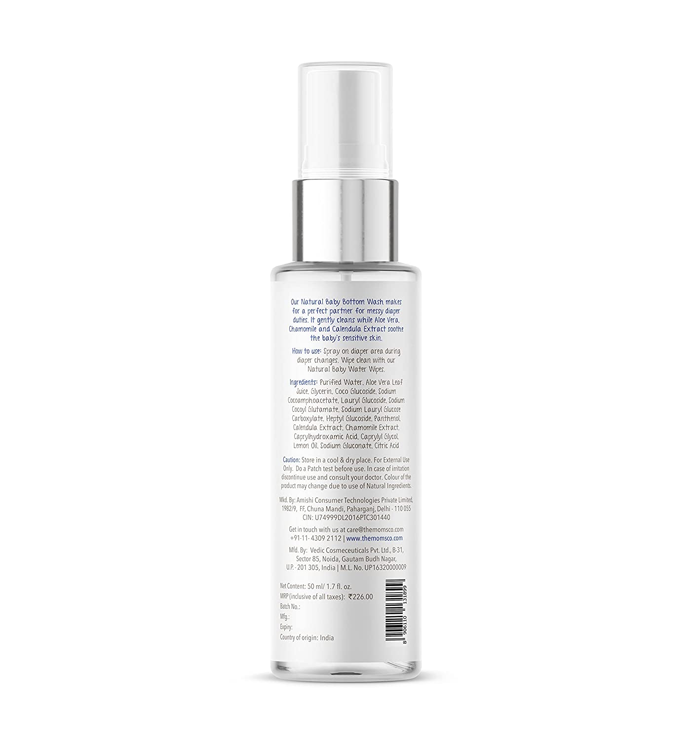The Moms Co. Natural Baby Bottom Wash l Prevent Rashes l Aloe Vera & Calendula l 50ml