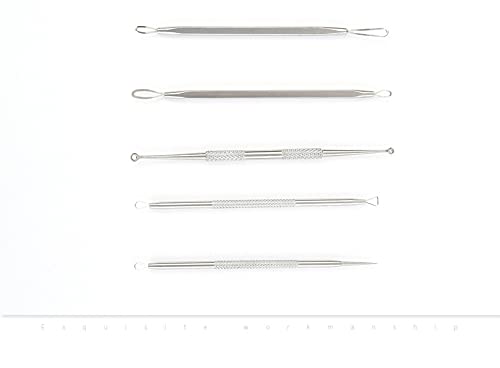 Blackhead Remover Pimple Popper Acne Removal Beauty Tool Kit Set of 5 with Stainless Steel Metal Cas