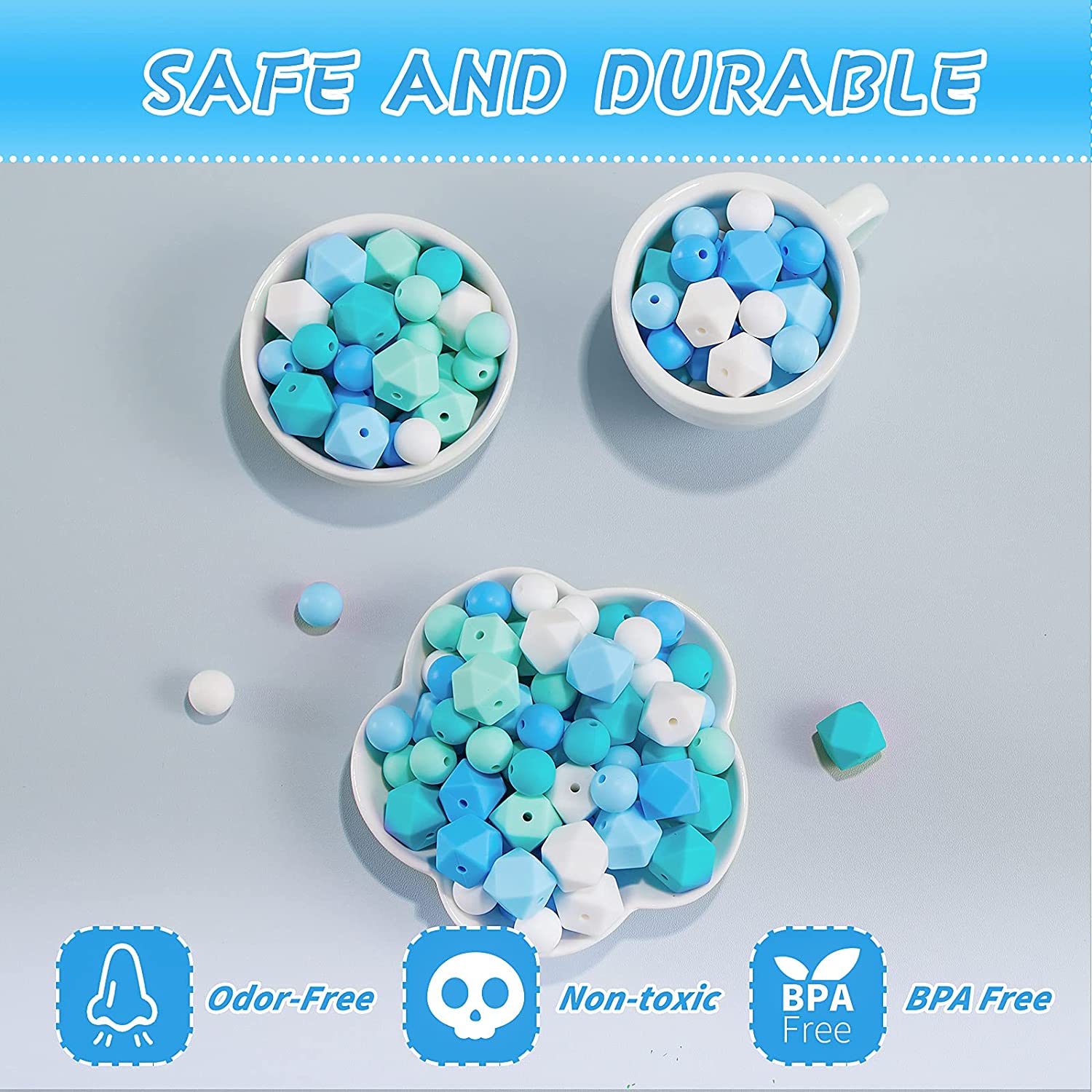 150 Pieces Silicone Beads DIY Necklace Bracelet Beads Set 100 Pieces 12 mm Round Silicone Beads and 