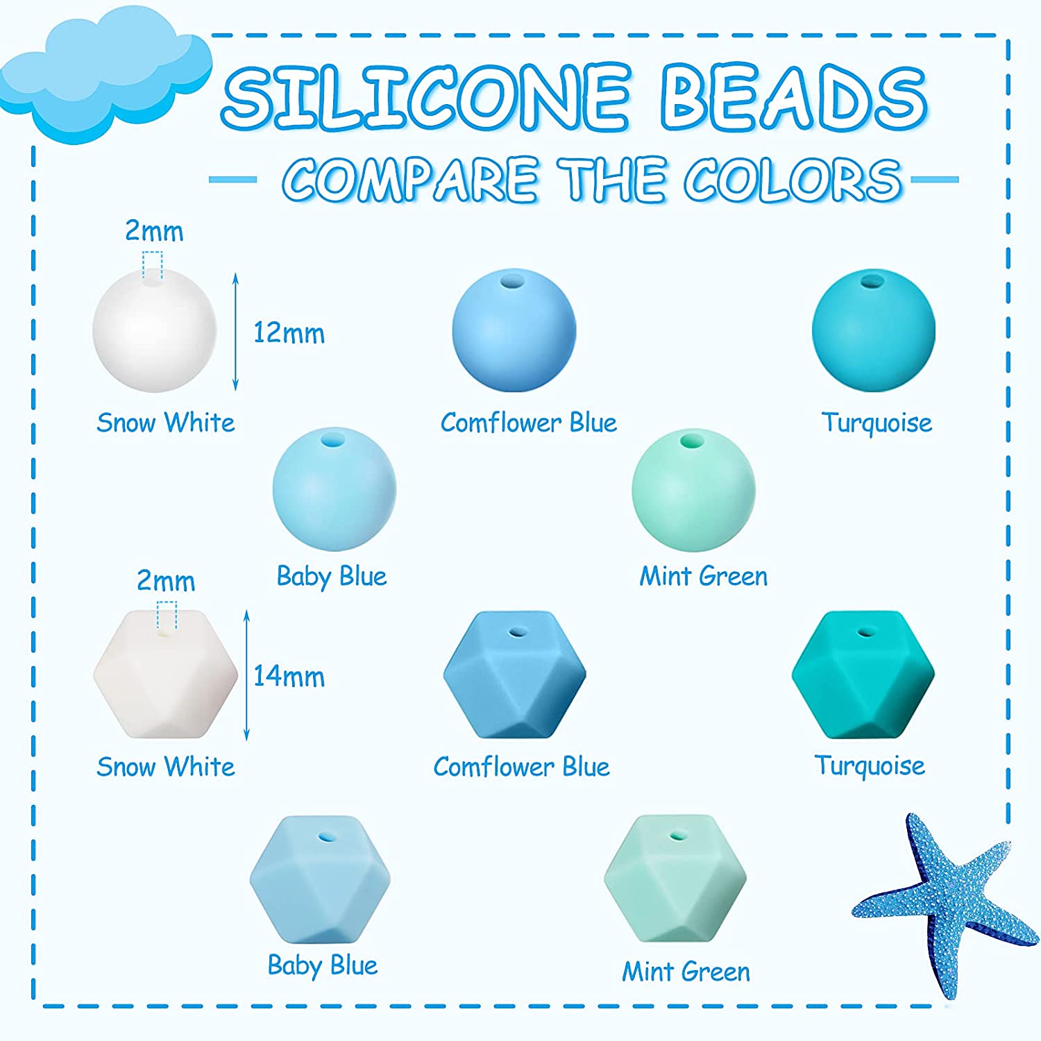 150 Pieces Silicone Beads DIY Necklace Bracelet Beads Set 100 Pieces 12 mm Round Silicone Beads and 