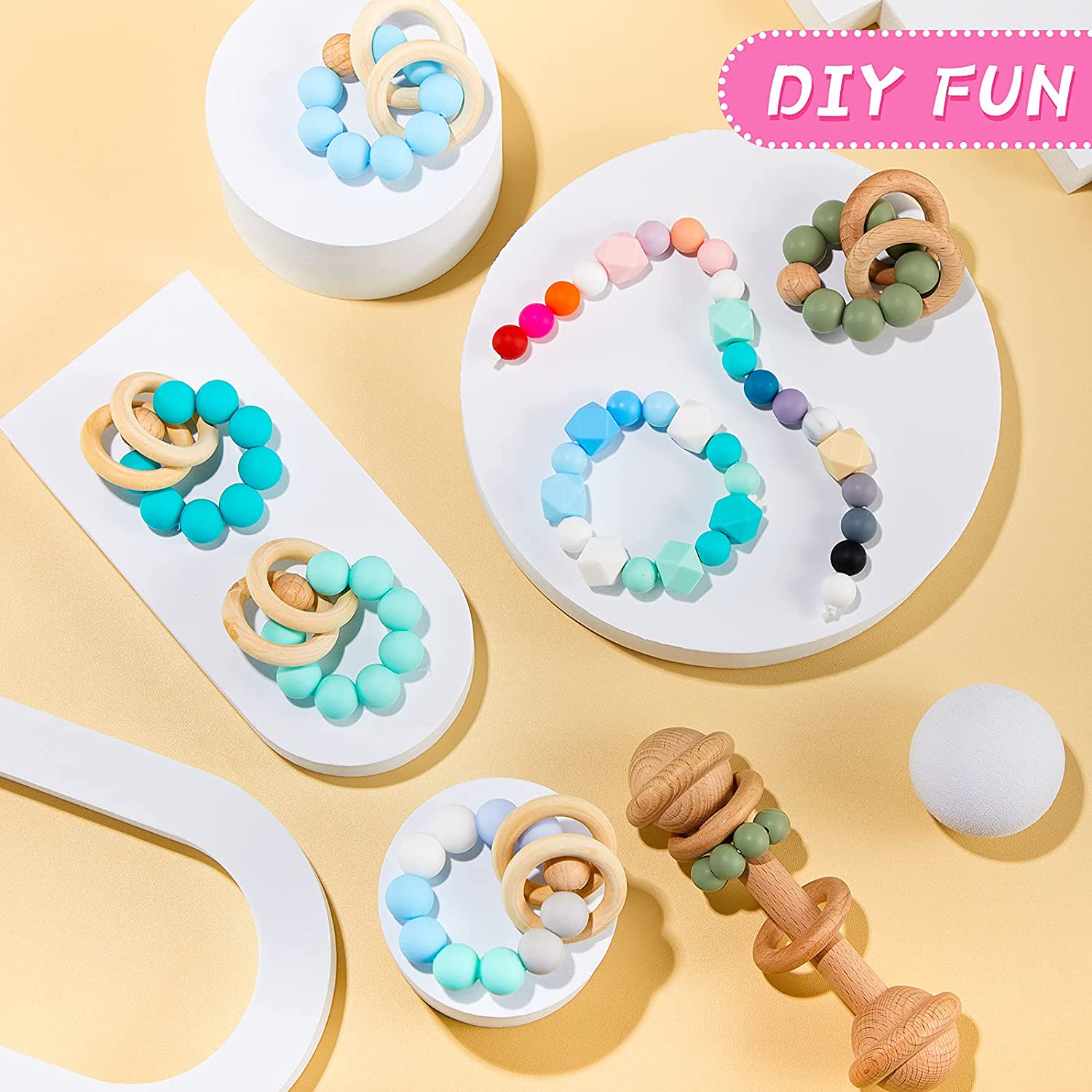 150 Pieces Silicone Beads DIY Necklace Bracelet Beads Set 100 Pieces 12 mm Round Silicone Beads and 