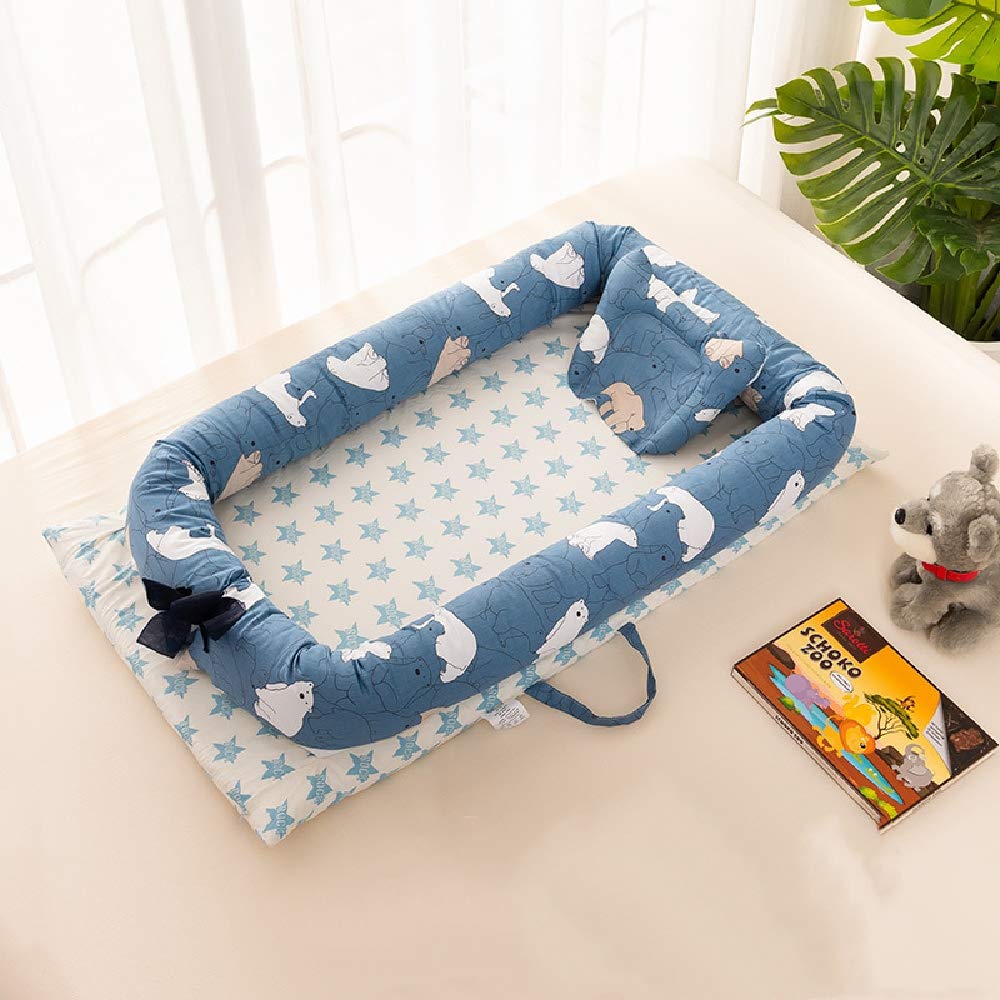 Abreeze Baby Bassinet for Bed -Polar Bear Baby Lounger - Breathable Co-Sleeping Baby Bed - 100% Cott