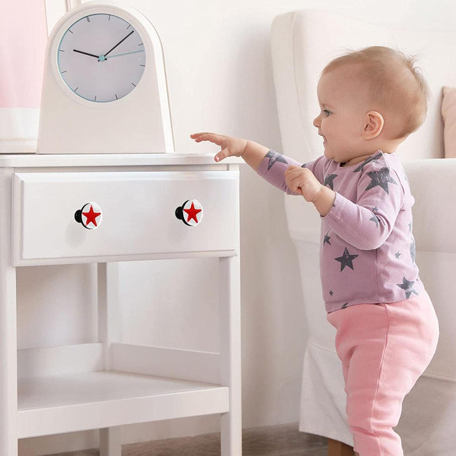 4pcs Metal Crystal Glass Cabinet Knobs Red Star Unique Designed Cupboard Drawer Pull Handles for Kid