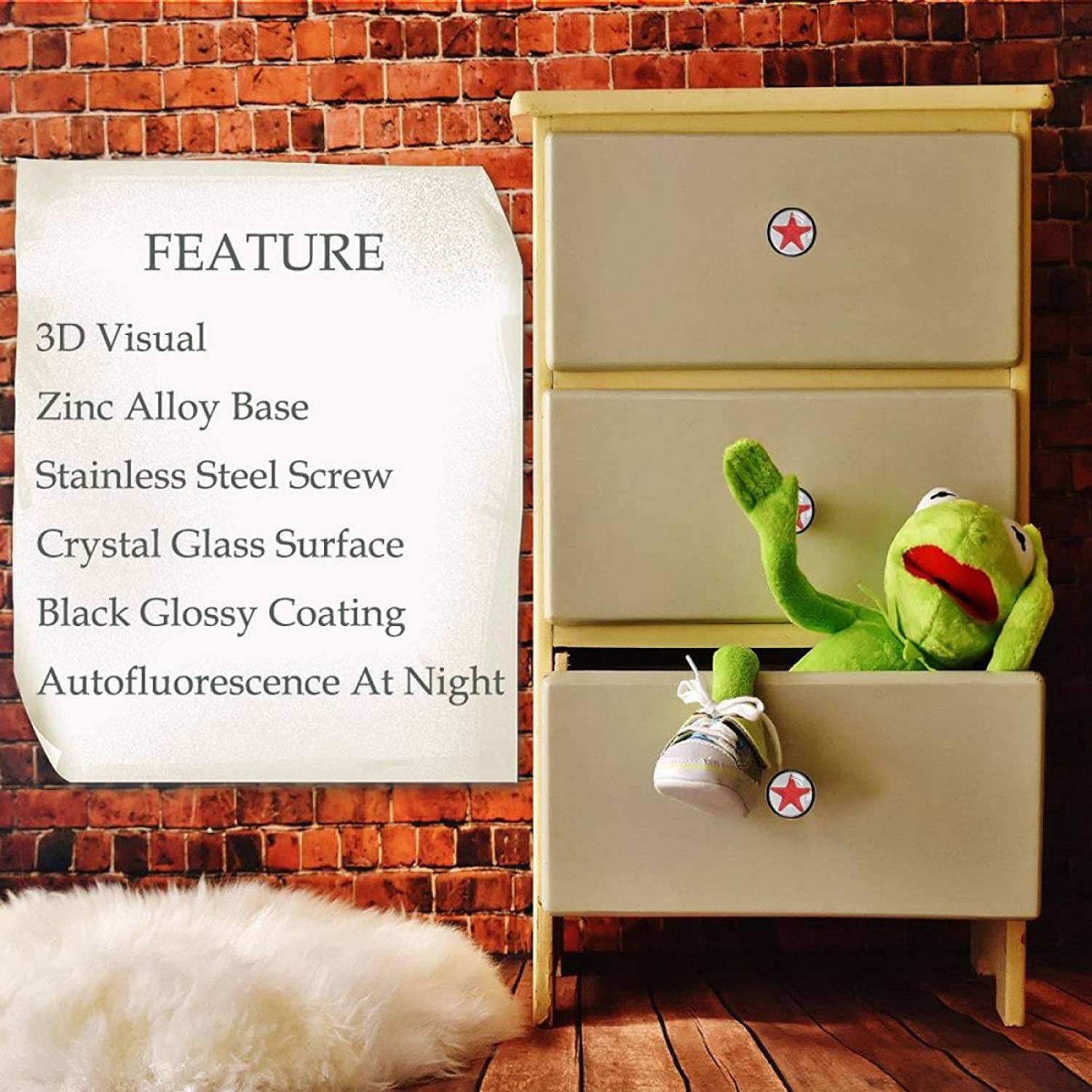 4pcs Metal Crystal Glass Cabinet Knobs Red Star Unique Designed Cupboard Drawer Pull Handles for Kid